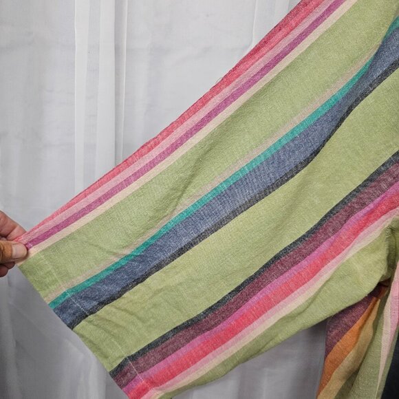 Roaman's Green Rainbow Striped Peasant Blouse Pintuck Festival 32W - Picture 3 of 10